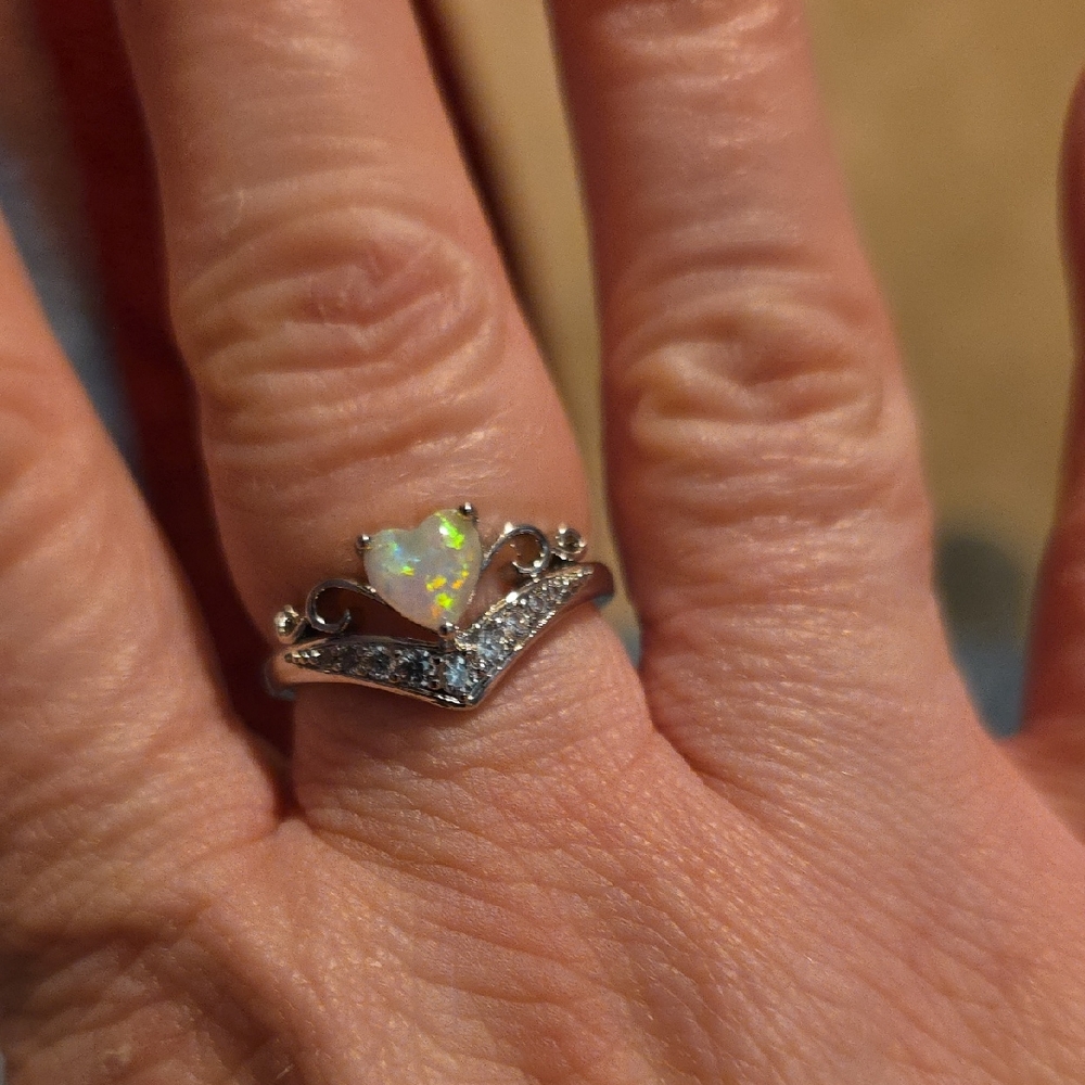 Silver and White Chevron Ring with Sparkling Accents